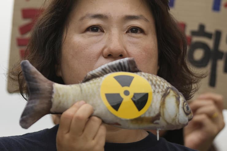 יפן הזרמת מים רדיואקטיביים ל אוקיינוס פוקושימה מפגינים סיאול