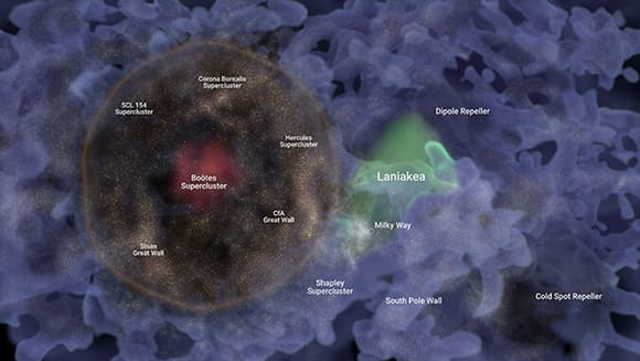 חתימה של הכוחות שפעלו בראשית ימי היקום. מפה המציגה את הסידור המרחבי של החומר בהואואיילנה