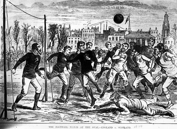 תיעוד מאויר של המשחק הראשון בין אנגליה לסקוטלנד מ-1873