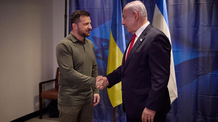 ראש הממשלה בנימין נתניהו עם נשיא אוקראינה וולודימיר זלנסקי ב ניו יורק ארה"ב