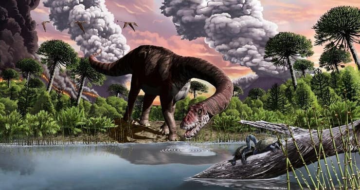 איור של דינוזאורים מהתקופה שקדמה להכחדת קרטיקון-פלאוגן 