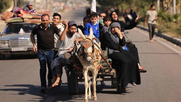 פלסטינים נוסעים מהעיר עזה בצפון הרצועה דרומה 