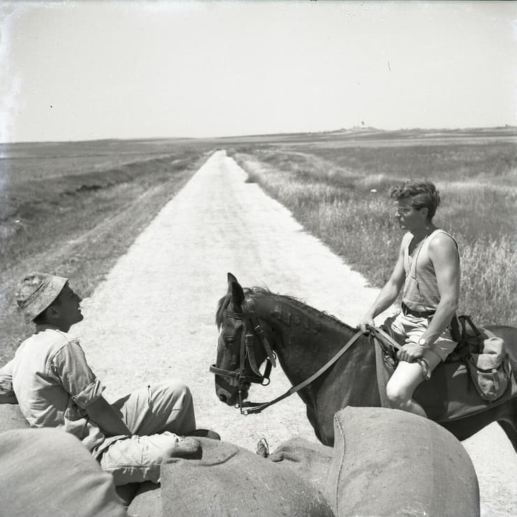 הנער רועי רוטברג על סוס באזור נחל עוז (צילום: בוריס כרמי - אוסף מיתר הספרייה הלאומית) נחל עוז 1951 - צלם בוריס כרמי - אוסף מיתר הספרייה הלאומית