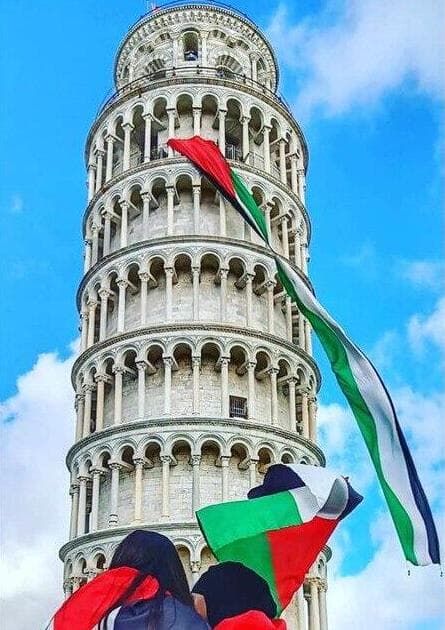 הפגנה פרו פלסטינית במגדל פיזה, איטליה