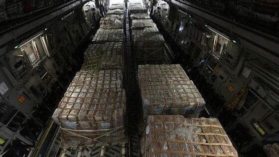 מטוס של חיל האוויר של ארצות הברית בו יותר מ-24 טונות של אספקה הומניטרית וסיוע מזון לעזה נחת בצפון סיני