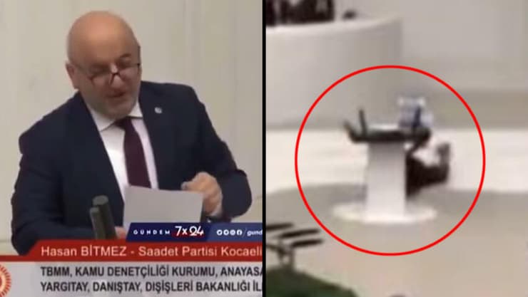 טורקיה חבר פרלמנט ביטמז תקף את ישראל והתמוטט בירידה מהדוכן