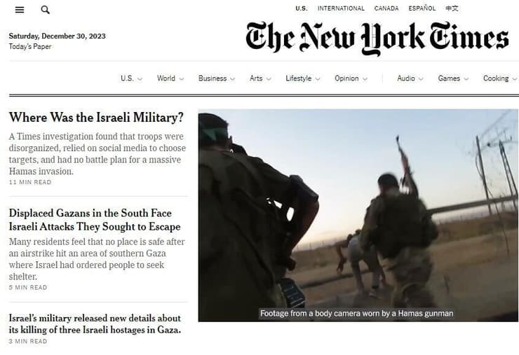 הכותרת הראשית של הניו יורק טיימס: איפה היה הצבא הישראלי