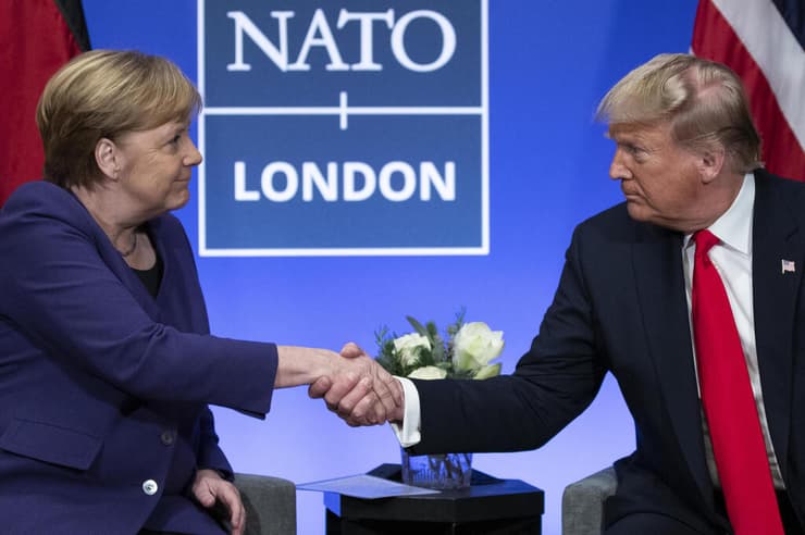 דונלד טראמפ עם קנצלרית גרמניה אנגלה מרקל תמונת ארכיון נאט"ו 2019