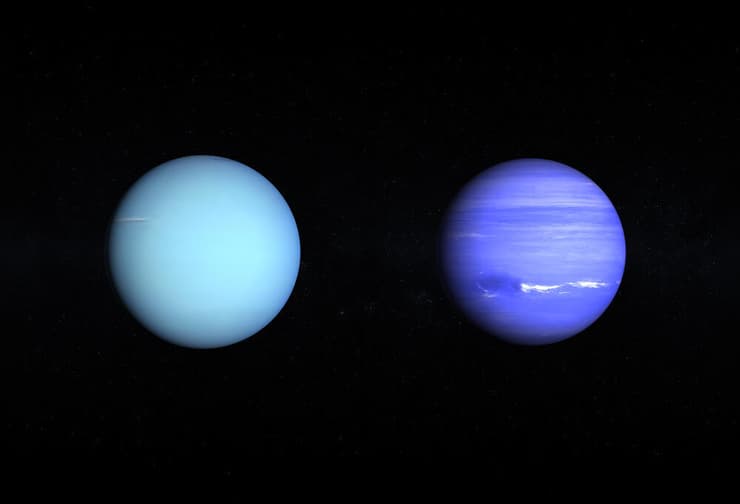 כוכבי הלכת אורנוס (משמאל) ונפטון