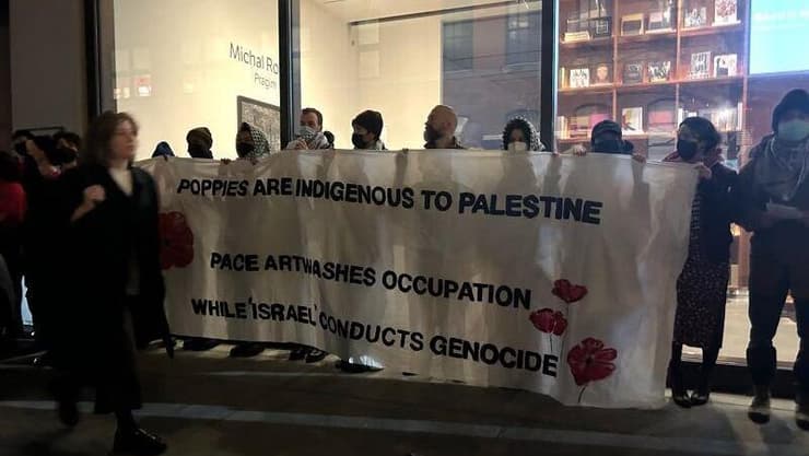 מפגינים פרו-פלסטיניים בתערוכה של מיכל רובנר בניו יורק