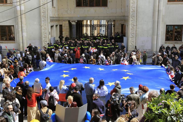 קטטה ב פרלמנט של גאורגיה ומפגינים תומכי האיחוד האירופי מחוץ לבניין ב טביליסי