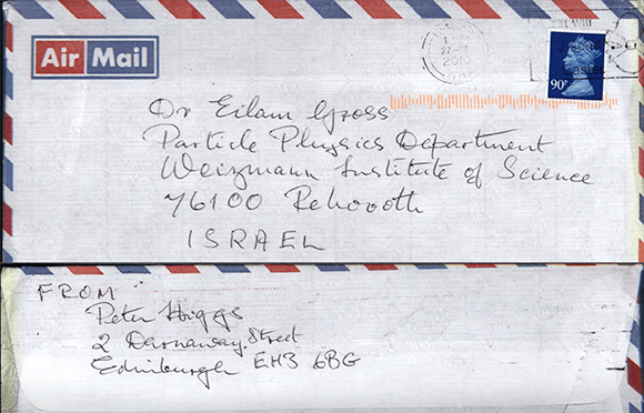 קיבלתי את חייו ישירות לתיבת הדואר. מעטפת המכתב של פיטר היגס לעילם גרוס 