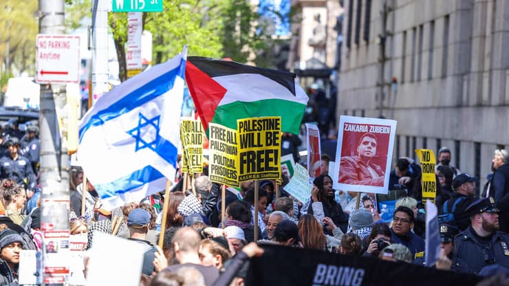 אוניברסיטת קולומביה ניו יורק  ארה"ב הפגנה נגד ישראל פרו פלסטינית 