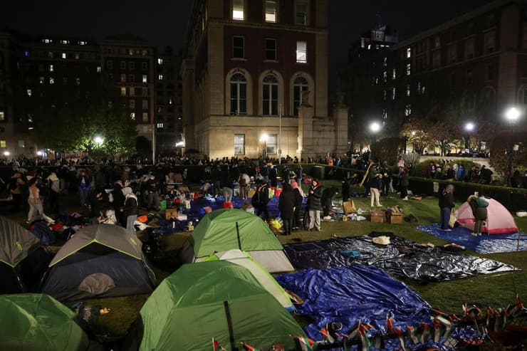 סטודנטים באוניברסיטת קולומביה הקימו מתחם אוהלים במחאה על המלחמה בעזה