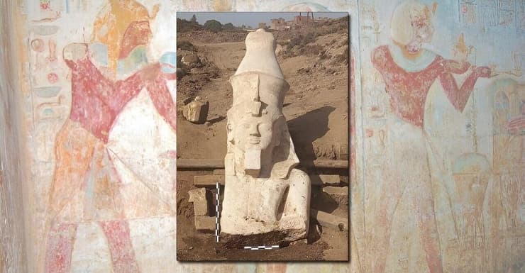 חלקו העליון של פסל בדמותו של רעמסס השני, שהתגלה בחפירות בעיר העתיקה הרמופוליס במצרים