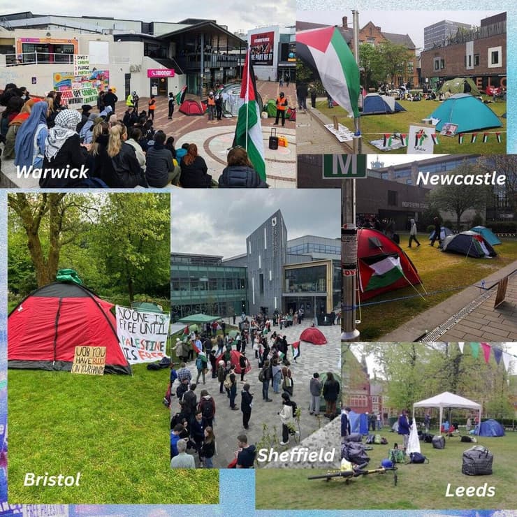 בריטניה קמפוסים אוניברסיטה הפגנות נגד ישראל בעד פלסטינים מאהלי מחאה