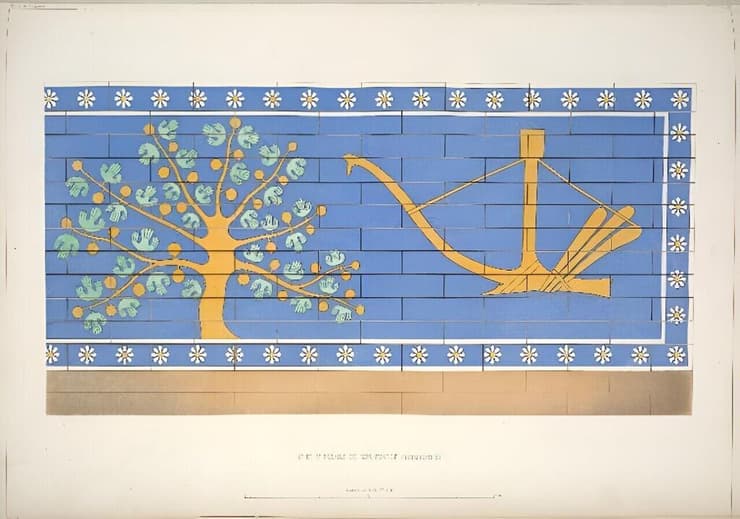 הסמלים של המחרשה ועץ התאנה שהתגלו במקדש שבעיר העתיקה דור שרוכין (צילום: New York Public Library) הסמלים של המחרשה ועץ התאנה שהתגלו במקדש שבעיר העתיקה דור שרוכין