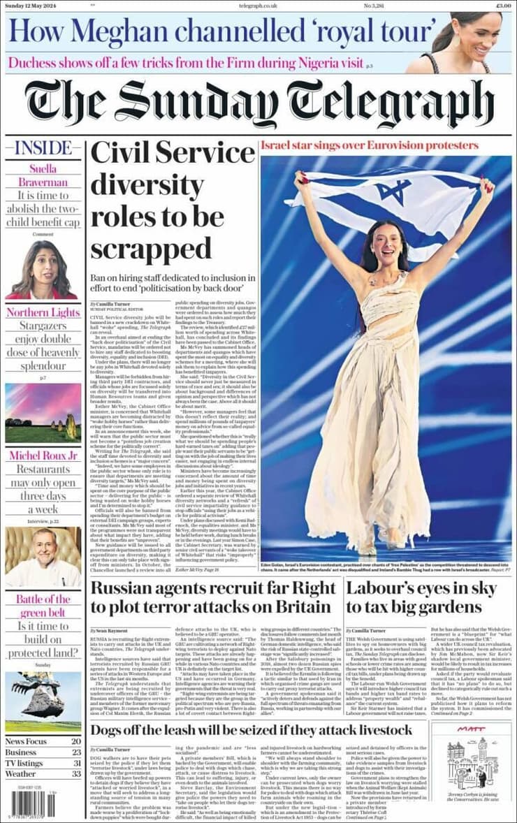 עדן גולן עם דגל ישראל על שער "הסאנדיי טלגרף"
