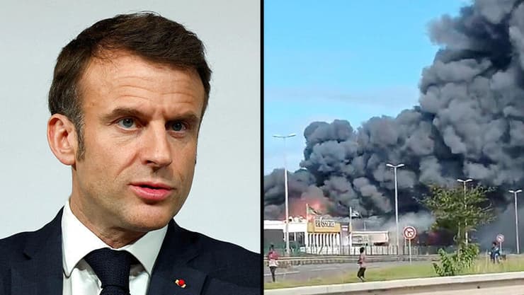  נשיא צרפת מקרון, ועשן כבד בבירת קלדוניה החדשה