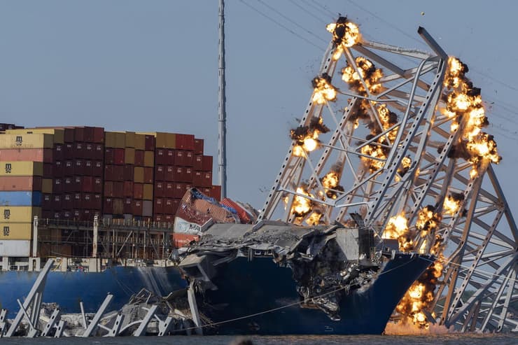 בולטימור הריסות ה גשר ספינה ספינת משא התנגשות ארה"ב