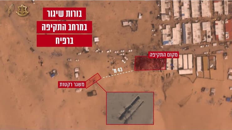 תצלום אווירי של בורות שיגור במרחב התקיפה ברפיח