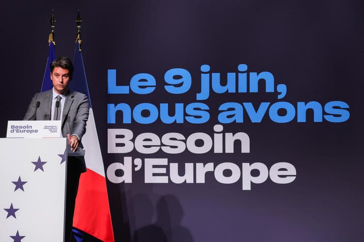 ראש ממשלת צרפת גבריאל אטל אטאל נאום לקראת בחירות ל הפרלמנט האירופי