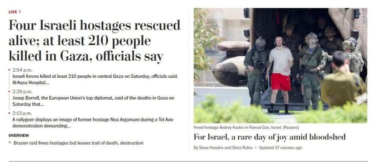 הסיקור בעולם חילוץ 4 חטופים ישראלים מ רצועת עזה