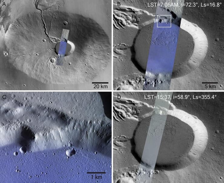 ניתוח הכפור שזוהה על הרי ת'רסיס במאדים