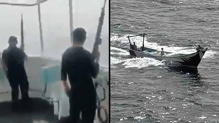 צוות חמוש בתיעוד לכאורה מהספינה M/V Tutor שטבעה ב הים האדום בעקבסות מתקפה של ה חות'ים ב תימן