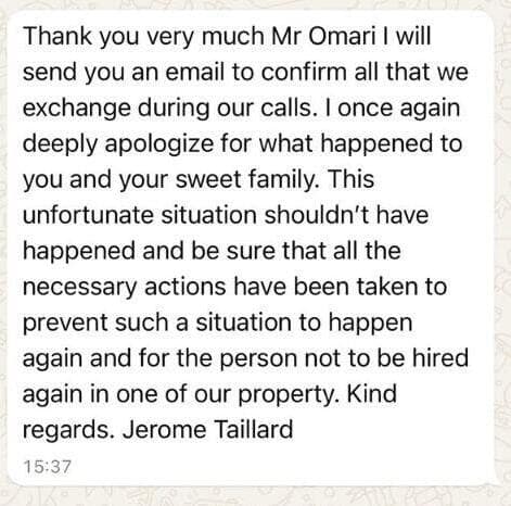 הודעת ההתנצלות לישראלי שנזרק ממלון פריז