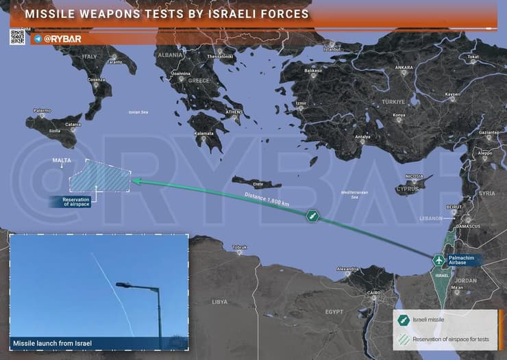 המסלול לכאורה של הטיל הישראלי