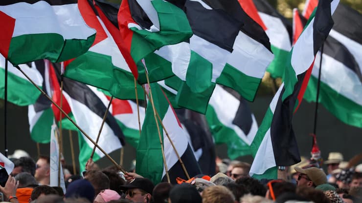דגלי פלסטין בקהל בפסטיבל גלסטונבורי