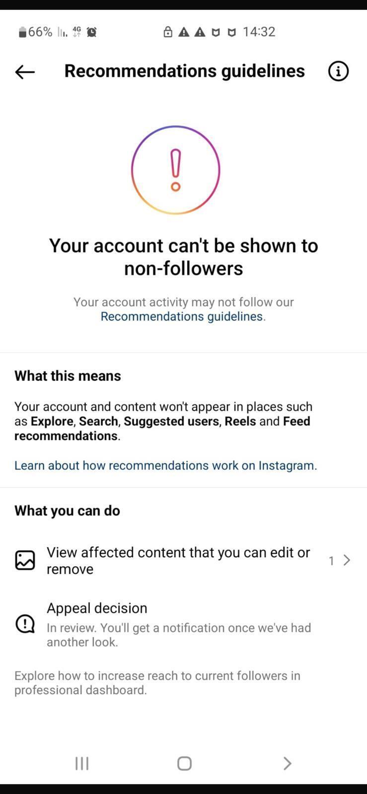 כך נראה Shadowban - החשיפה של החשבון מוגבלת למנויים על התוכן בלבד (צילום מסך: אפליקציית אינסטגרם ) כך נראה Shadowban - החשיפה של החשבון מוגבלת למנויים על התוכן בלבד