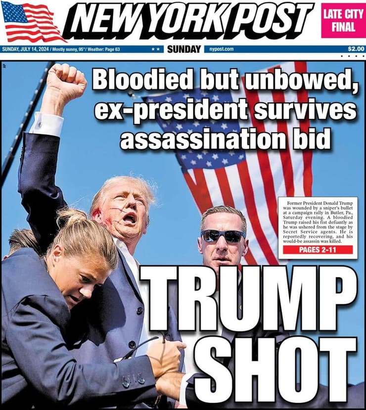 שער עיתון ניו יורק פוסט אחרי ניסיון התנקשות ב דונלד טראמפ ארה"ב