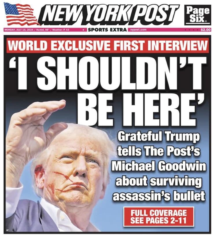 שער ניו יורק פוסט ריאיון עם דונלד טראמפ אחרי ניסיון ה התנקשות