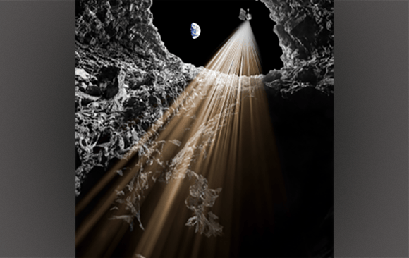 סימנים ראשונים למערה אופקית עם יציאה לפני השטח של הירח | הדמיה: A. Romeo, עם מרכיבים מתמונות של NASA