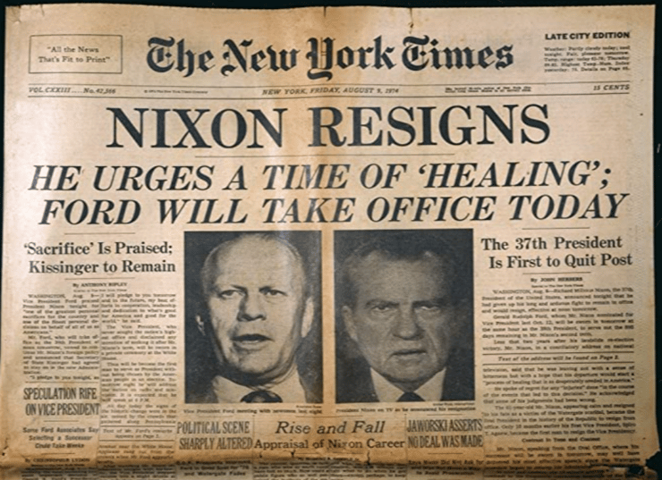 "ניקסון התפטר" - בכותרת ה"ניו יורק טיימס"
