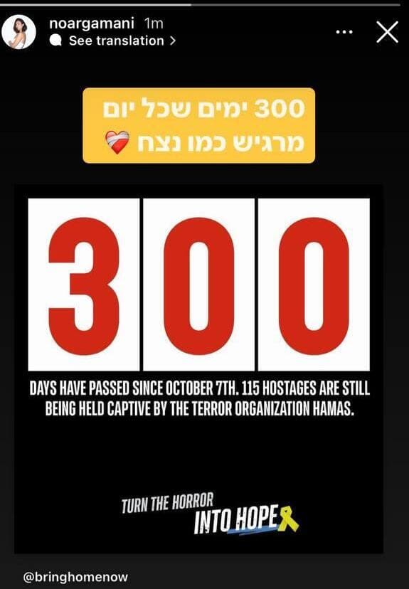 פוסט של נועה ארגמני: 300 יום בשבי