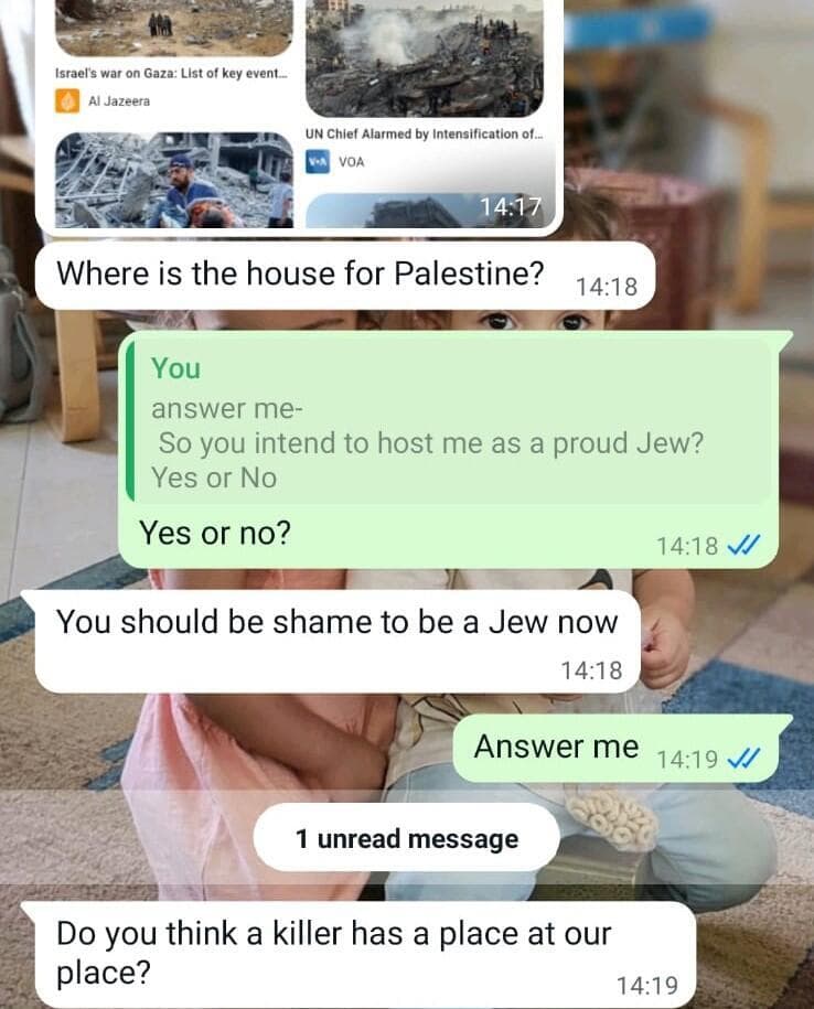 התכתבות עם משכיר דירה אנטי ישראלי בבוקינג