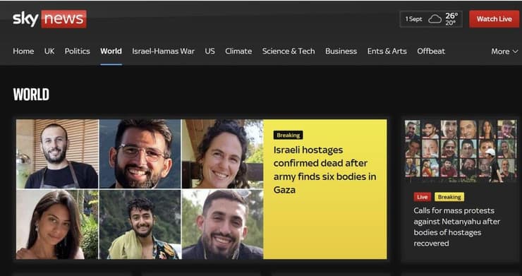 סיקור בעולם כותרות איתור שש גופות של חטופים