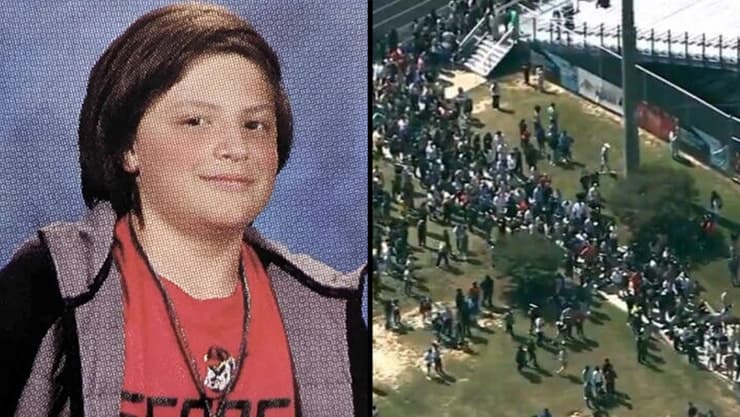 פינוי התלמידים בבית הספר, ותמונתו של הרוצח בן ה-14 ג'ורג'יה ה רוצח בן ה-14 בית ספר תיכון