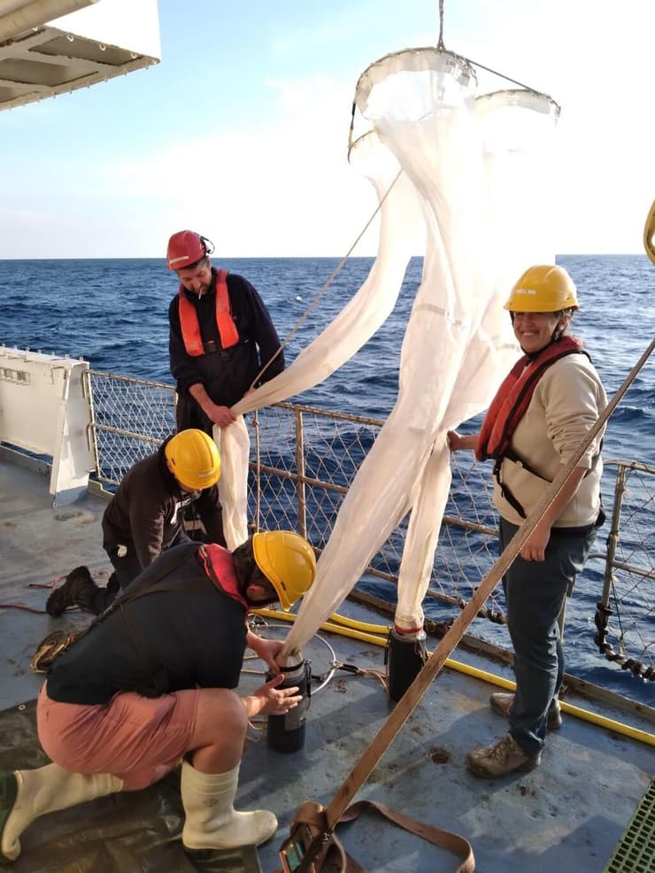 צוות המחקר מטעם המכון לחקר ימים ואגמים לישראל עם רשתות פלנקטון