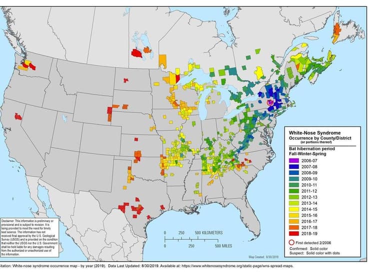 אזור התפשטות המחלה בצפון אמריקה