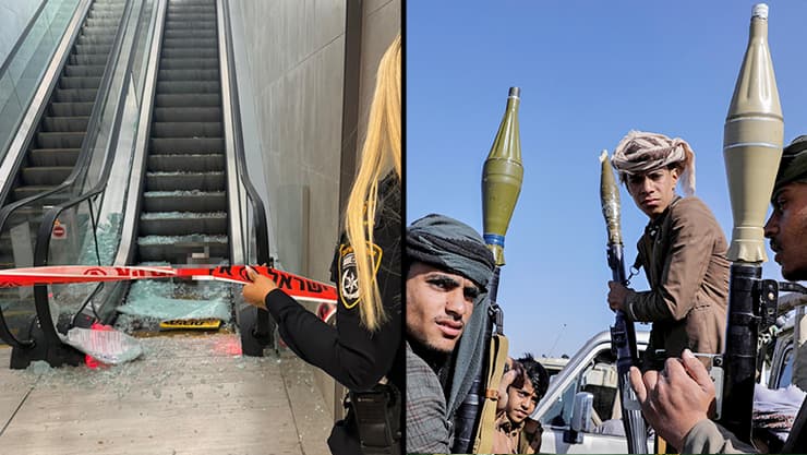 נזק כתוצאה מירי הטיל החות'י בתחנת הרכבת במודיעין (צילום: REUTERS/Khaled Abdullah) נזק בתחנת הרכבת במודיעין