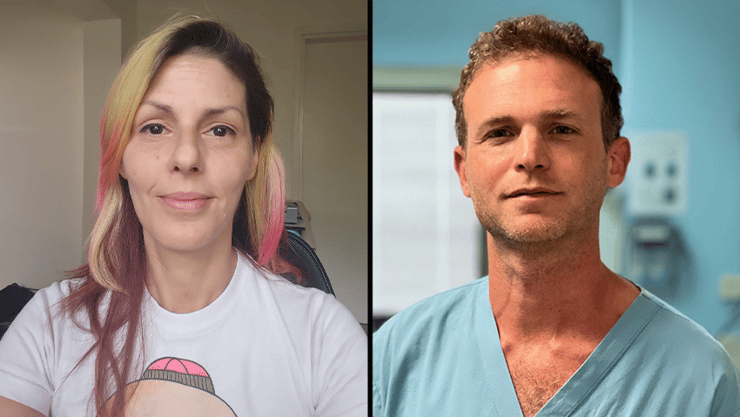 ד"ר גיל זאבי ווניה בן חור פאר. מעלים מודעות ומעודדים התחסנות באמצעות אמנות (צילום: דוברות בילינסון) ד"ר גיל זאבי, וניה בן חור פאר