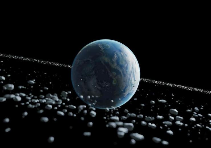 הדמיה של המערכת הטבעתית סביב כדור הארץ (איור: Oliver Hull) הדמיה של המערכת הטבעתית סביב כדור הארץ