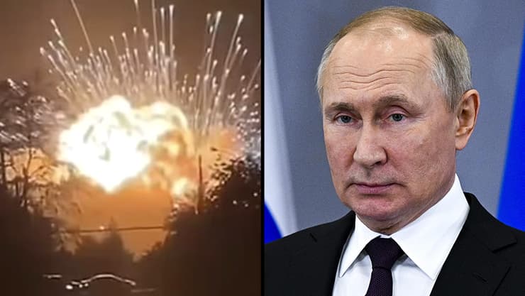 חצי חצי נשיא רוסיה ולדימיר פוטין ו תיעוד פיצוץ של טיל רוסי במהלך ניסוי