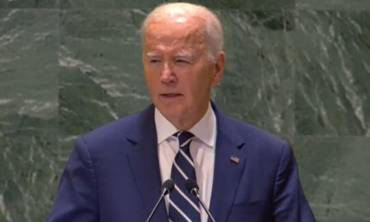 ביידן בעצרת האו"ם (צילום: רויטרס ) טפט של ביידן נואם בעצרת האו"ם