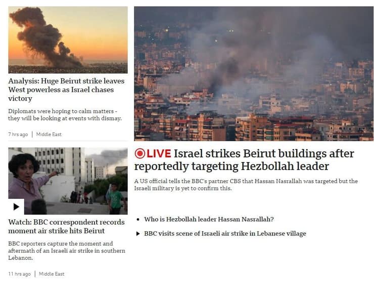 הכותרות בעולם אחרי ניסיון חיסול חסן נסראללה בדאחייה, ביירות