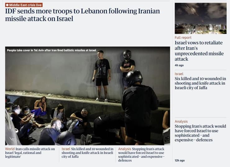 סיקור בעולם של המתקפה האיראנית כותרות עיתונים ואתרים